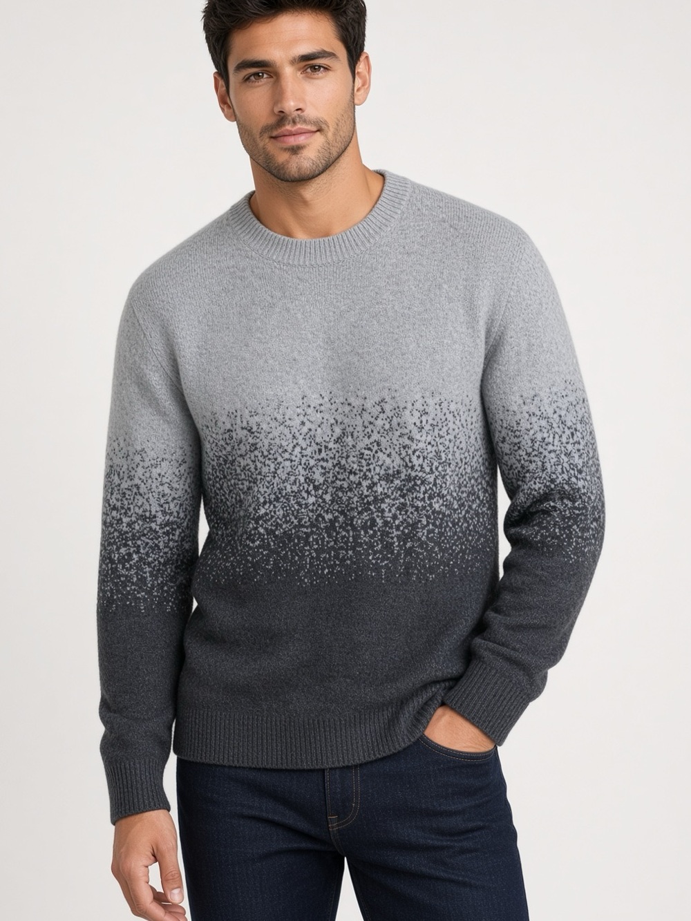JW Anderson Souffle Yarn Gray Gradient Uniqlo Crew Neck Sweater